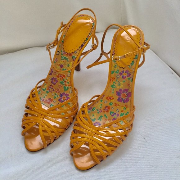 Aldo Leather Mustard Strappy Sandals Size 40 US/ 9 - Picture 2 of 8